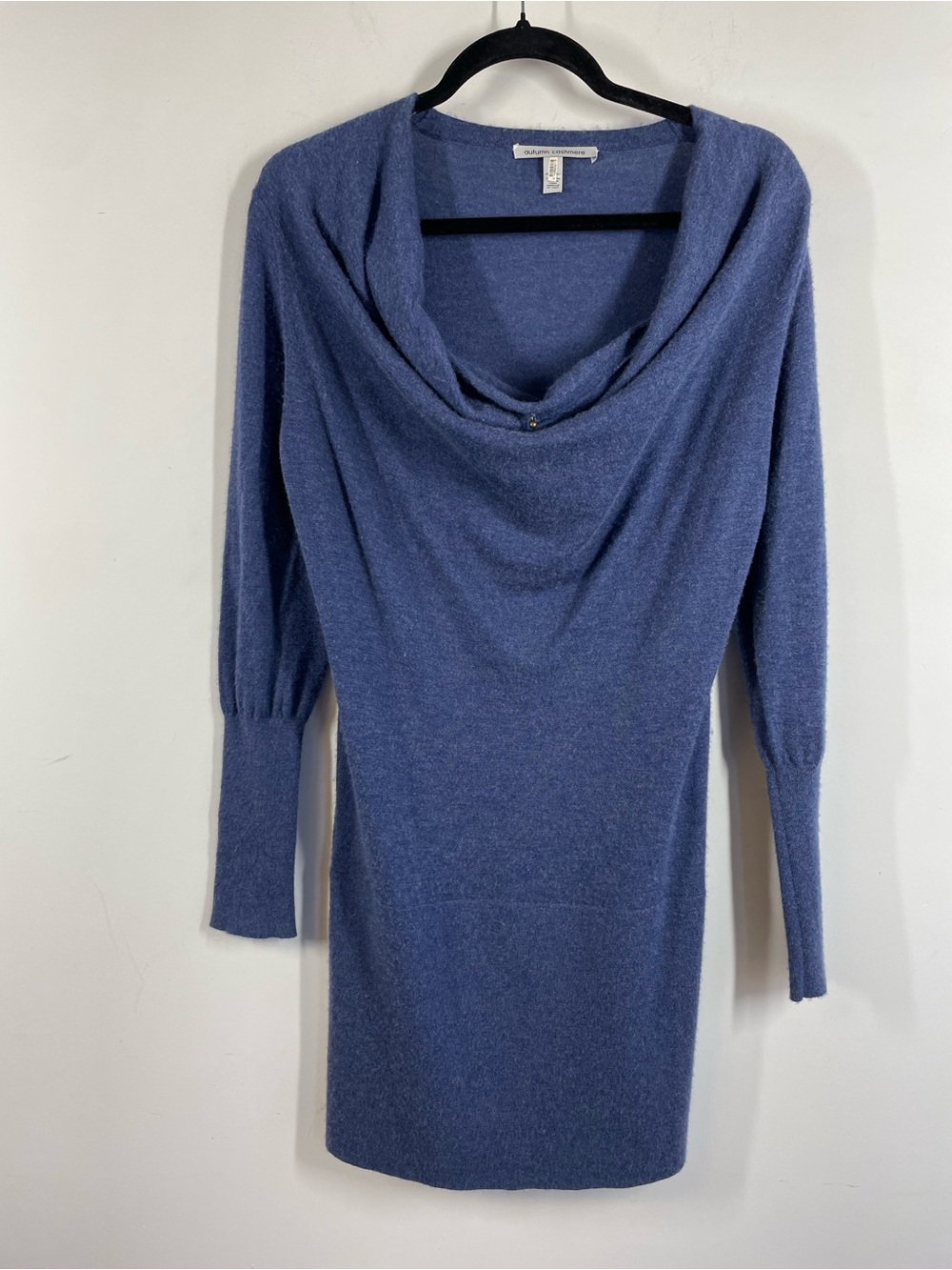 Autumn Cashmere Blue Cashmere Cowl Neck Sweater Dress Quiet Luxury S/M Cozy Fall